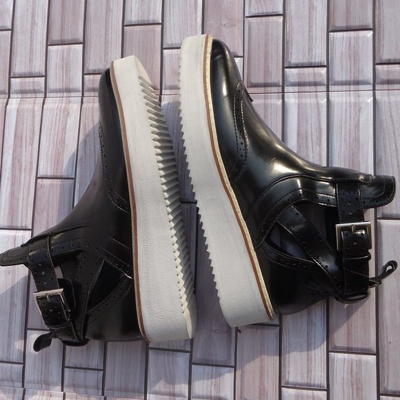 SIZE EU 37. ZARA BASIC wedge cut-out ankle booties buckle wingtip black. - Picture 8 of 16